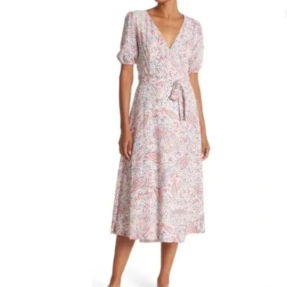 Sage Collection Puff Sleeve Paisley Wrap Dress White size 6 - Picture 11 of 12